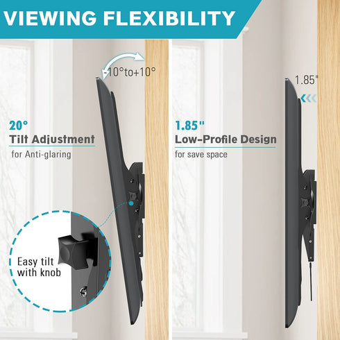 MOUNTUP Tilting TV Wall Mount Bracket for 26-55 Inch Flat Screen TVs/ Curved TVs, Low Profile TV Wall Mount TV Bracket - Easy to Install On 12" or 16" Studs, VESA 400x400mm Weight up to 99 LBS, MU0007